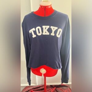 Cold Rush Navy Blue Tokyo Crop top long sleeve tshirt size XL